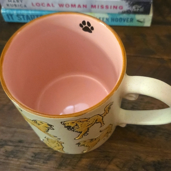 White and Pink Ceramic Mug with Playful Dog Design - Picture 4 of 7